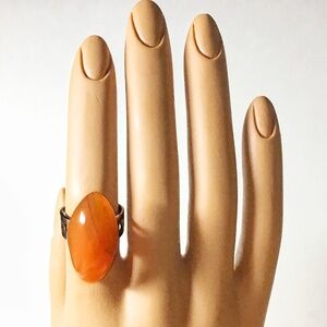 Large Vintage Domed Marquise Shape Carnelian Agate 1960s Modernist Ring